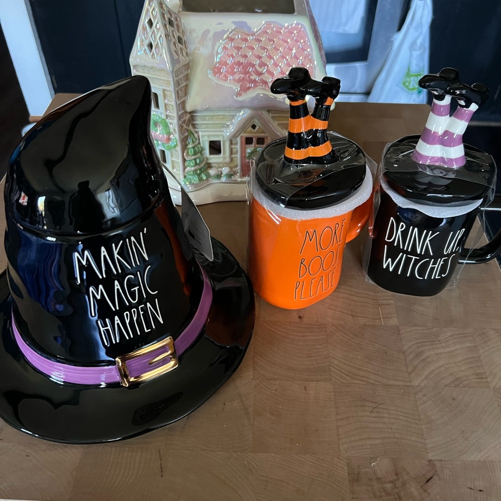 Rae Dunn Halloween Witch Hat Cookie Jar and Mug Set